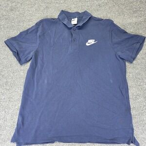 Mens Nike Polo Shirt Size Extra Large Navy Blue Big Swoosh Embroidered Y2K